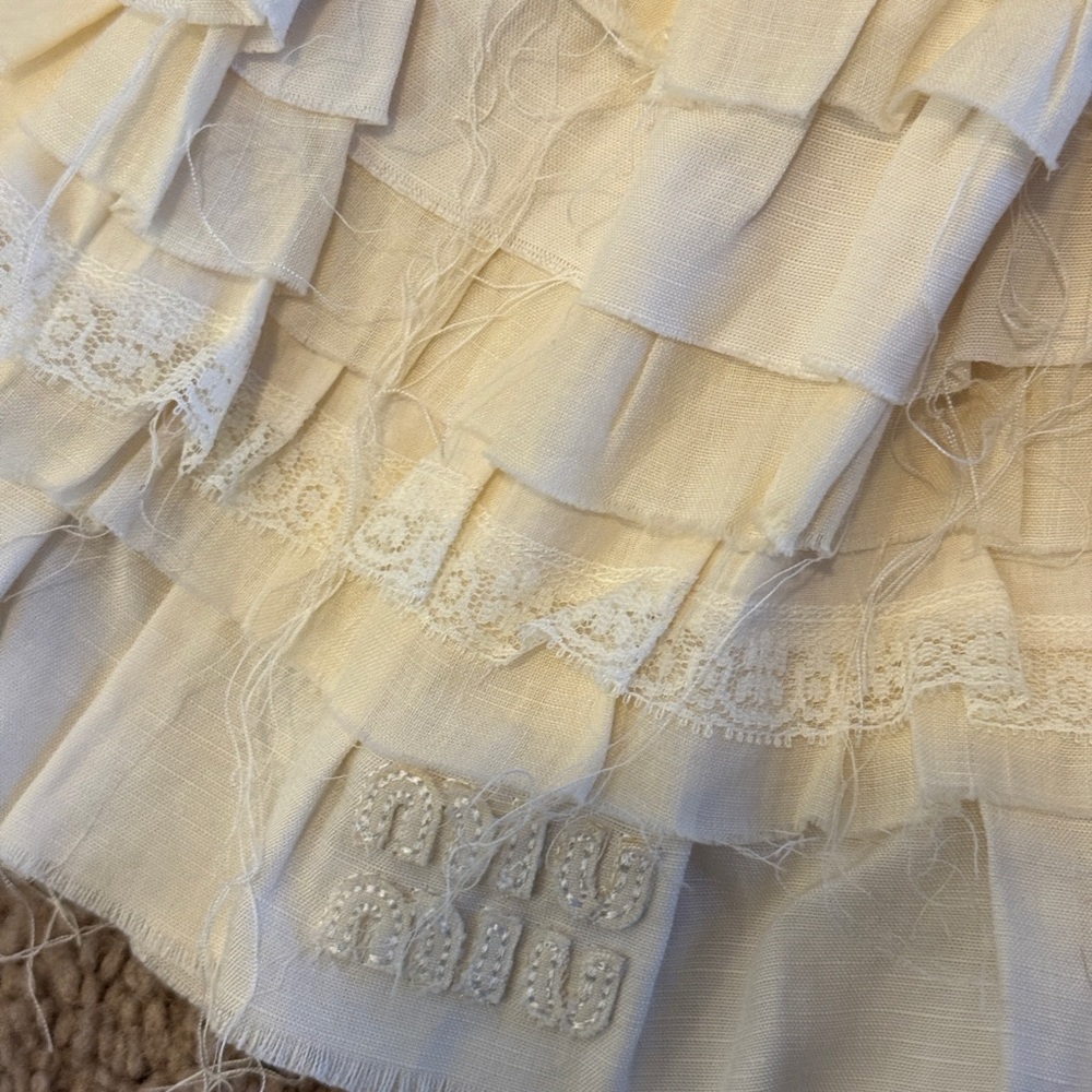 Cream Ruffled Lace Tiered Skirt